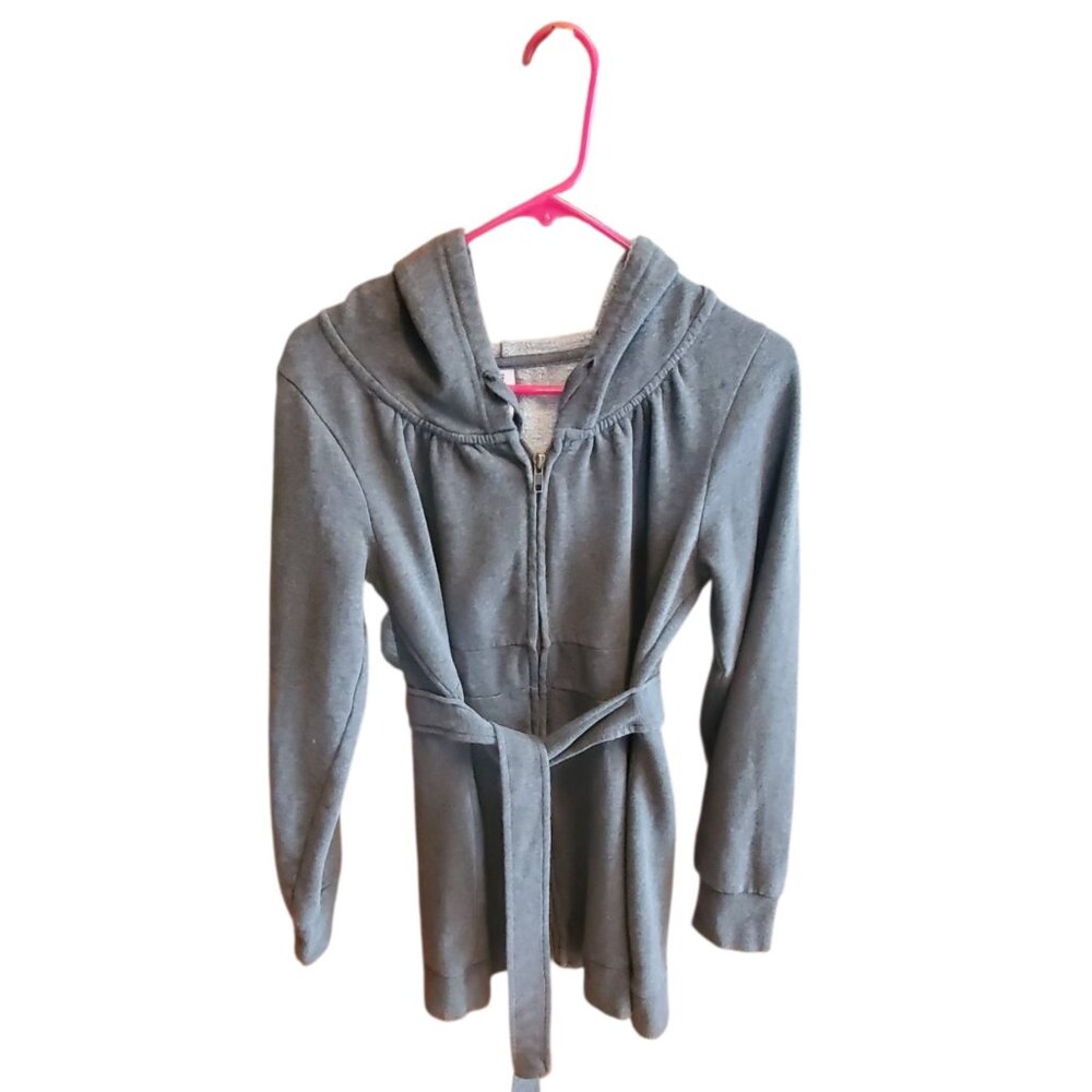 Plush & Lush Long Grey Hooded Sweater With Belt